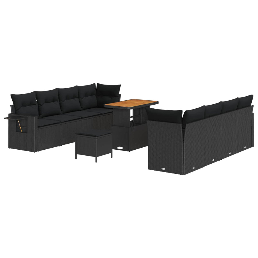 Tuin Sofa Set met kussen 11 pcs Zwart Poly riet
