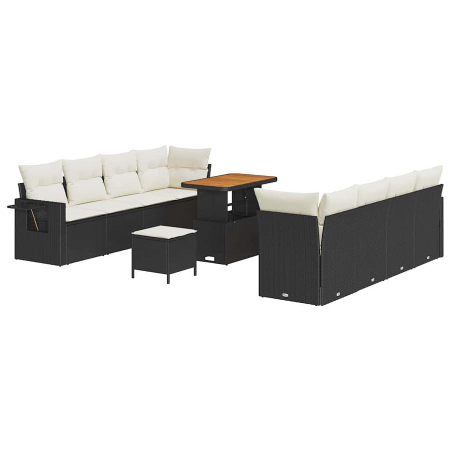 Tuin Sofa Set met kussen 11 pcs Zwart Poly riet