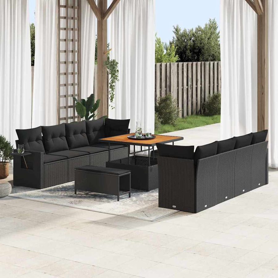 Tuin Sofa Set met kussen met opslag met kussen 11 pcs Zwart Poly riet