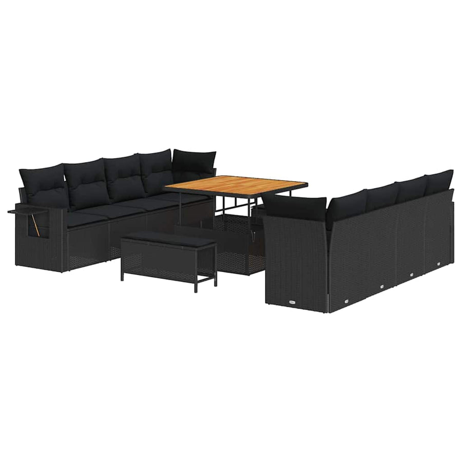 Tuin Sofa Set met kussen met opslag met kussen 11 pcs Zwart Poly riet