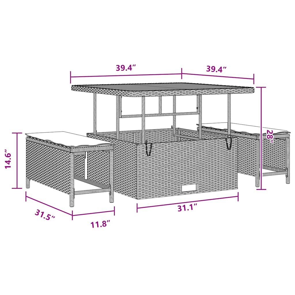 Tuin Sofa Set met kussen met opslag met kussen 11 pcs Zwart Poly riet