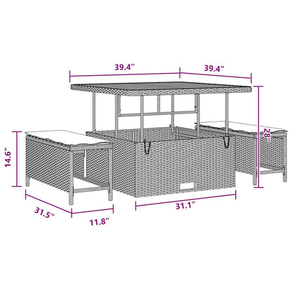 Tuin Sofa Set met kussen met opslag met kussen 11 pcs Zwart Poly riet