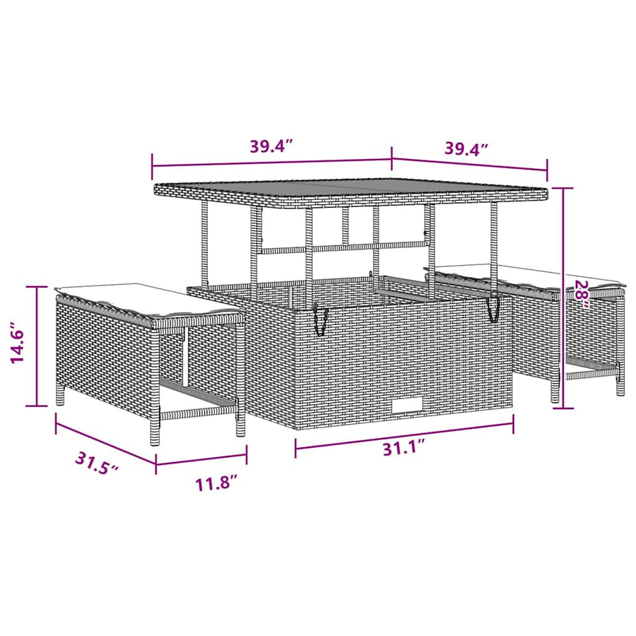 Tuin Sofa Set met kussen met opslag met kussen 11 pcs Zwart Poly riet