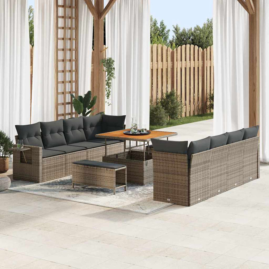 Tuin Sofa Set met opslag 11 pcs Grijs Poly riet