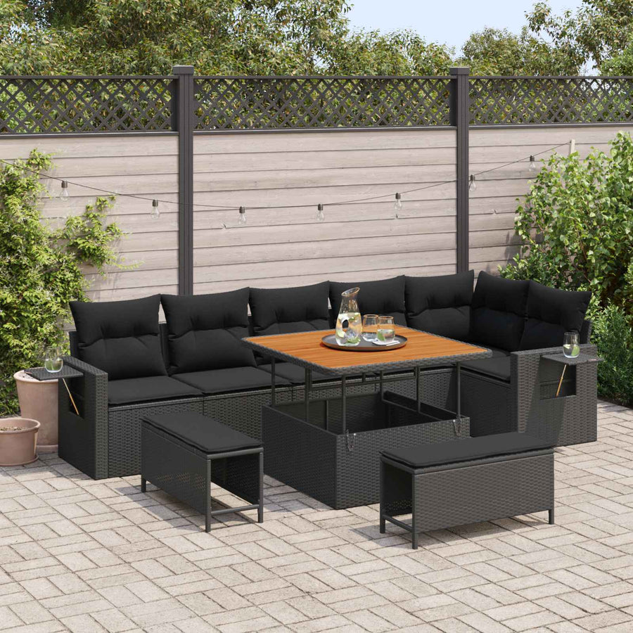 Tuinbankenset 9 pcs Zwart poly rattan