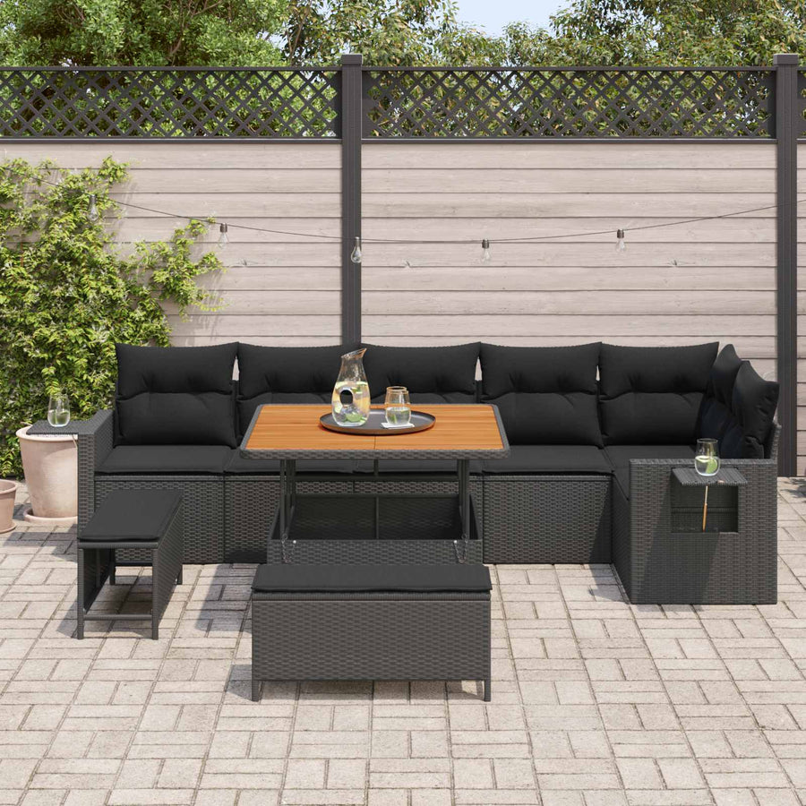 Tuinbankenset 9 pcs Zwart poly rattan