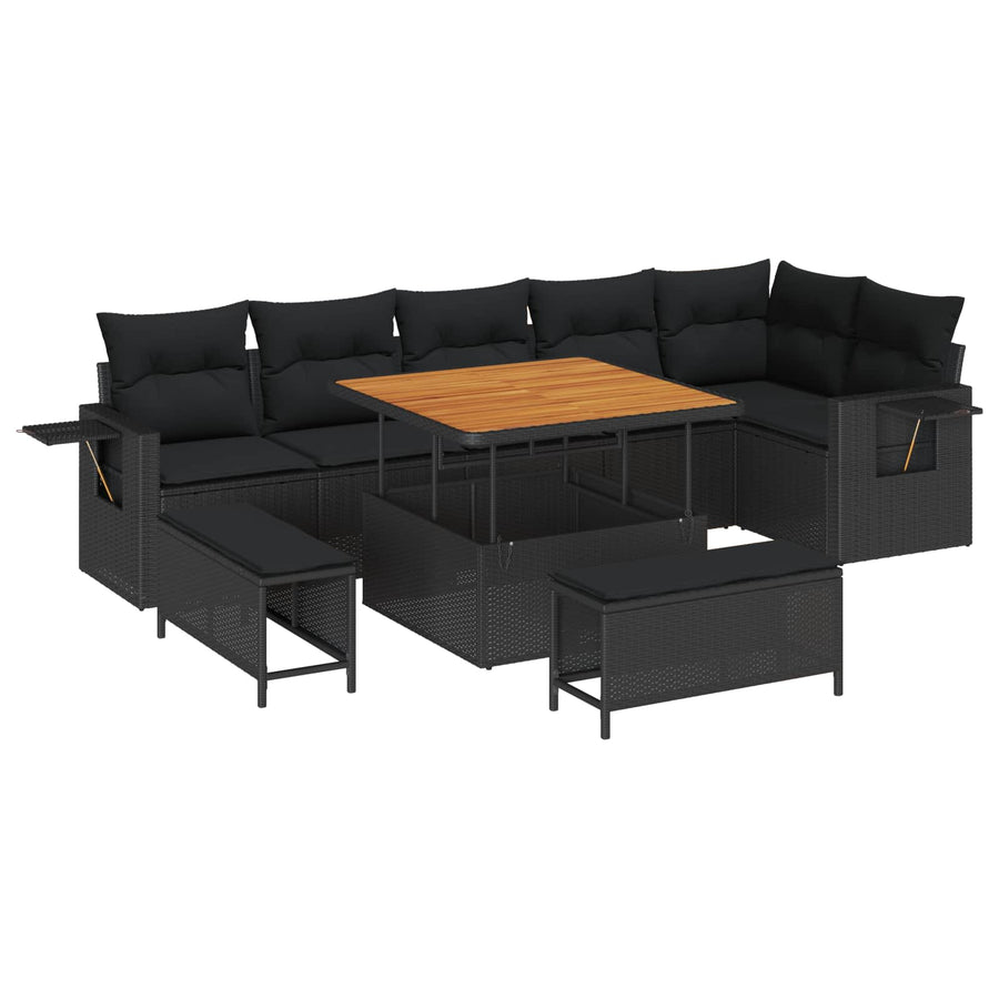 Tuinbankenset 9 pcs Zwart poly rattan