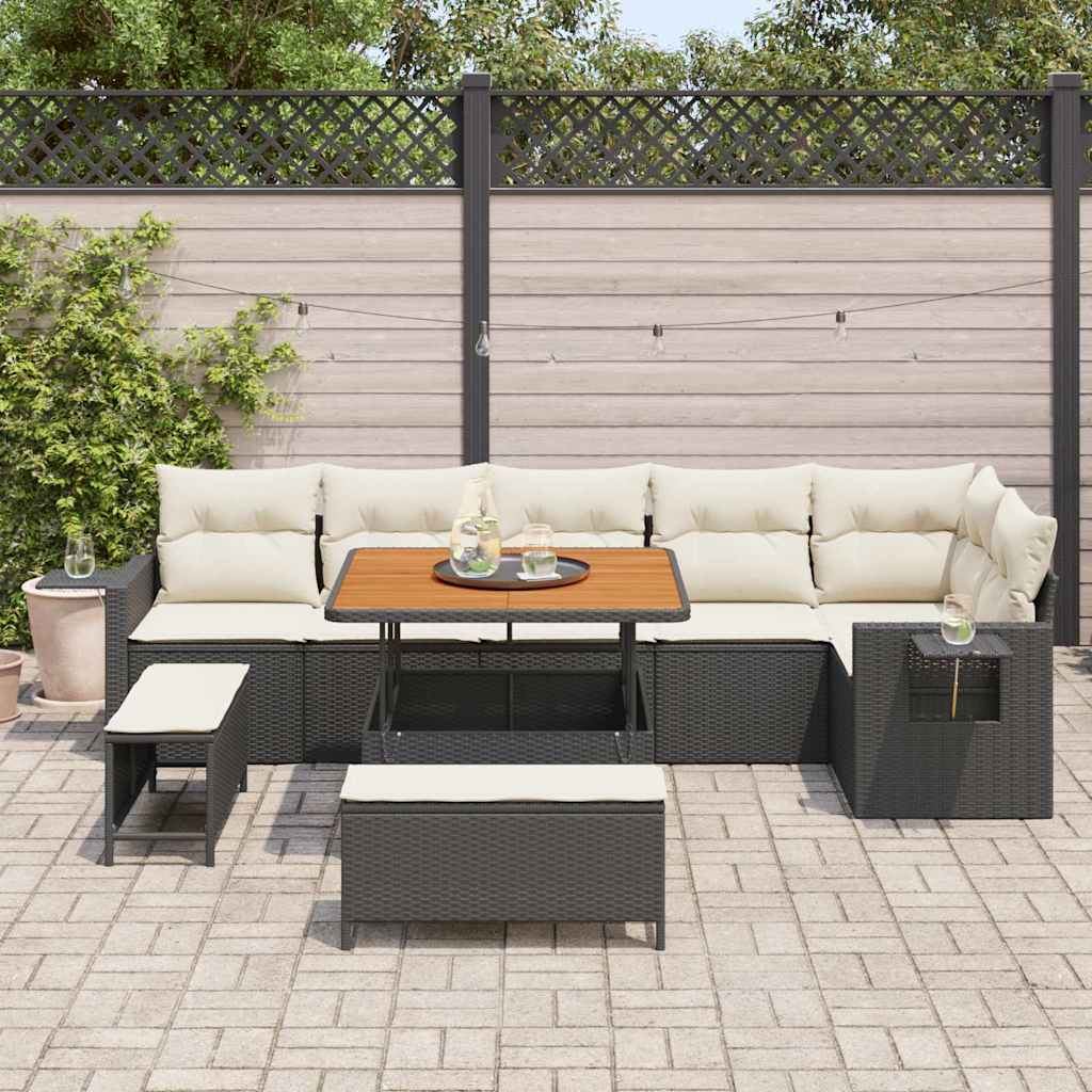 Tuinbankenset 9 pcs Zwart poly rattan