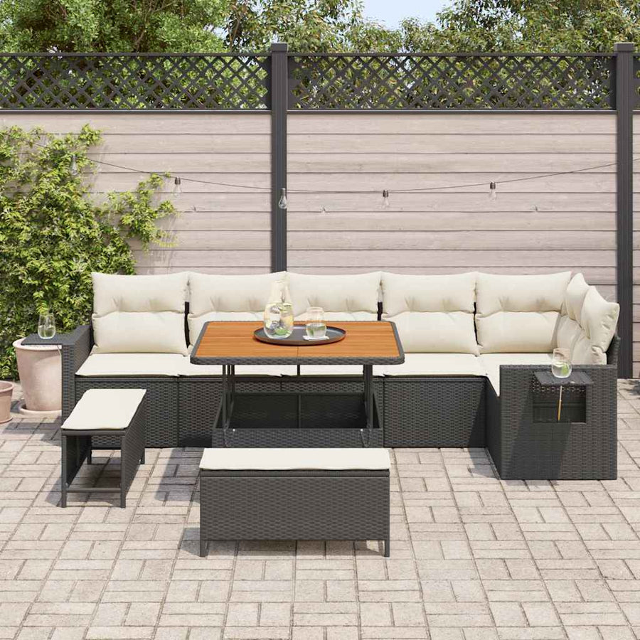 Tuinbankenset 9 pcs Zwart poly rattan
