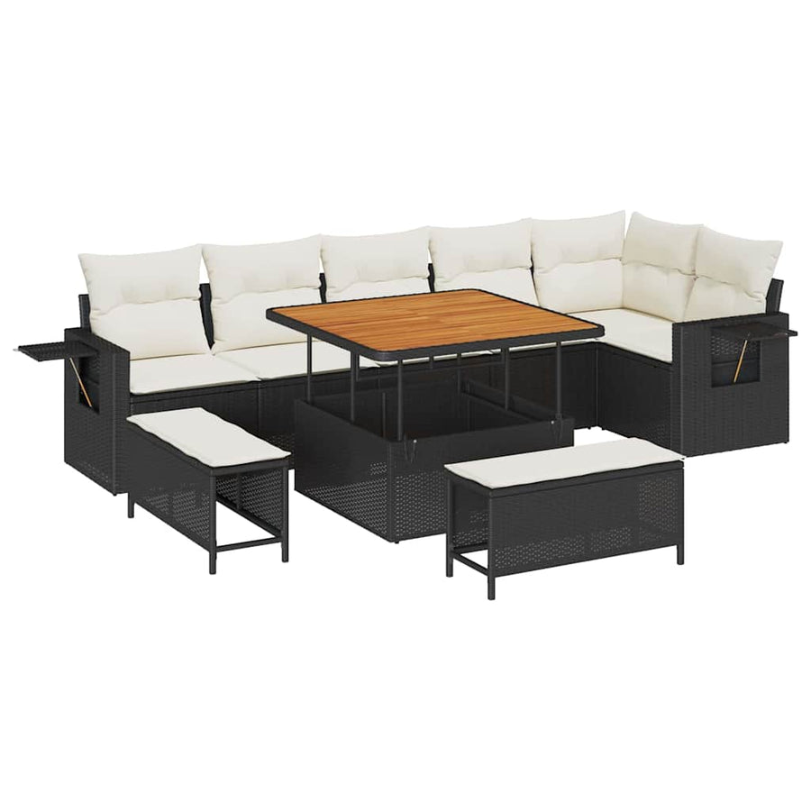 Tuinbankenset 9 pcs Zwart poly rattan