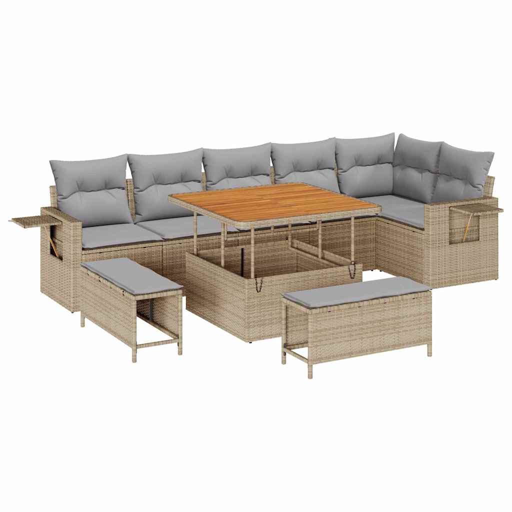 Tuinbankenset 9 pcs Beige poly rattan