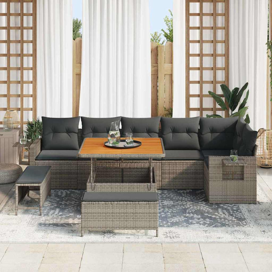 Tuinbankenset 9 pcs Grijs poly rattan
