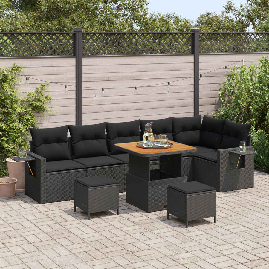Tuinbankenset 9 pcs Zwart poly rattan