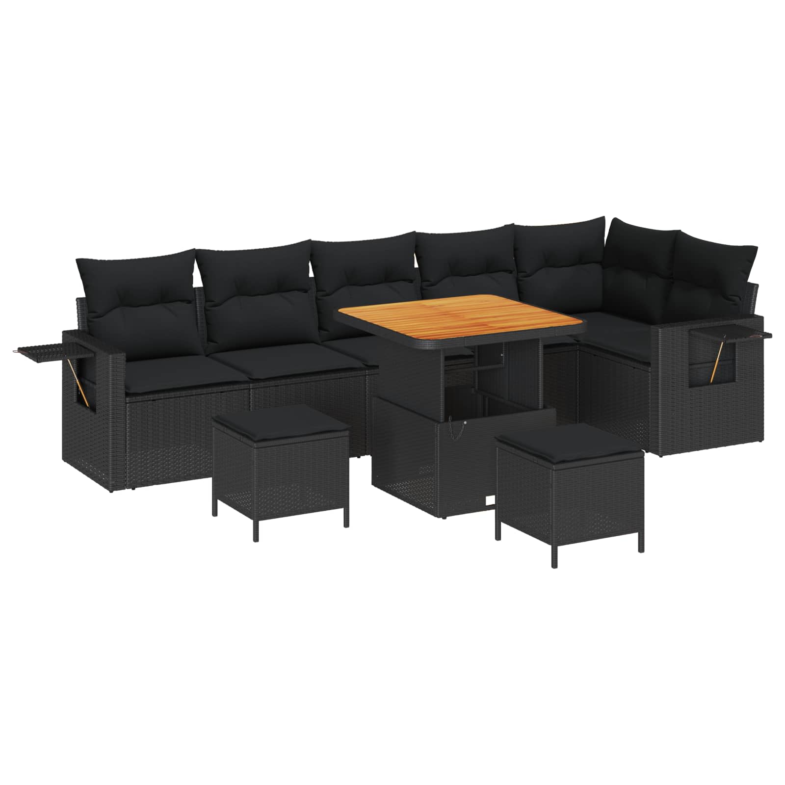 Tuinbankenset 9 pcs Zwart poly rattan
