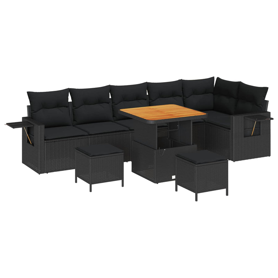 Tuinbankenset 9 pcs Zwart poly rattan