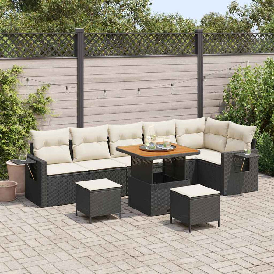 Tuinbankenset 9 pcs Zwart poly rattan