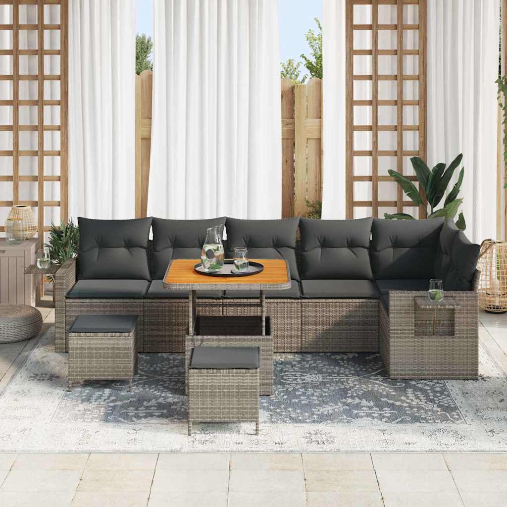 Tuinbankenset 9 pcs Grijs poly rattan