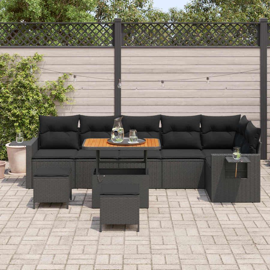Tuinbankenset 9 pcs Zwart poly rattan