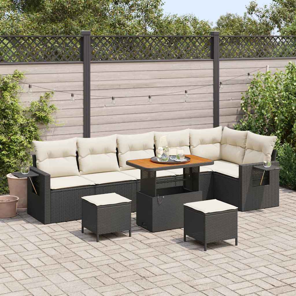 Tuinbankenset 9 pcs Zwart poly rattan