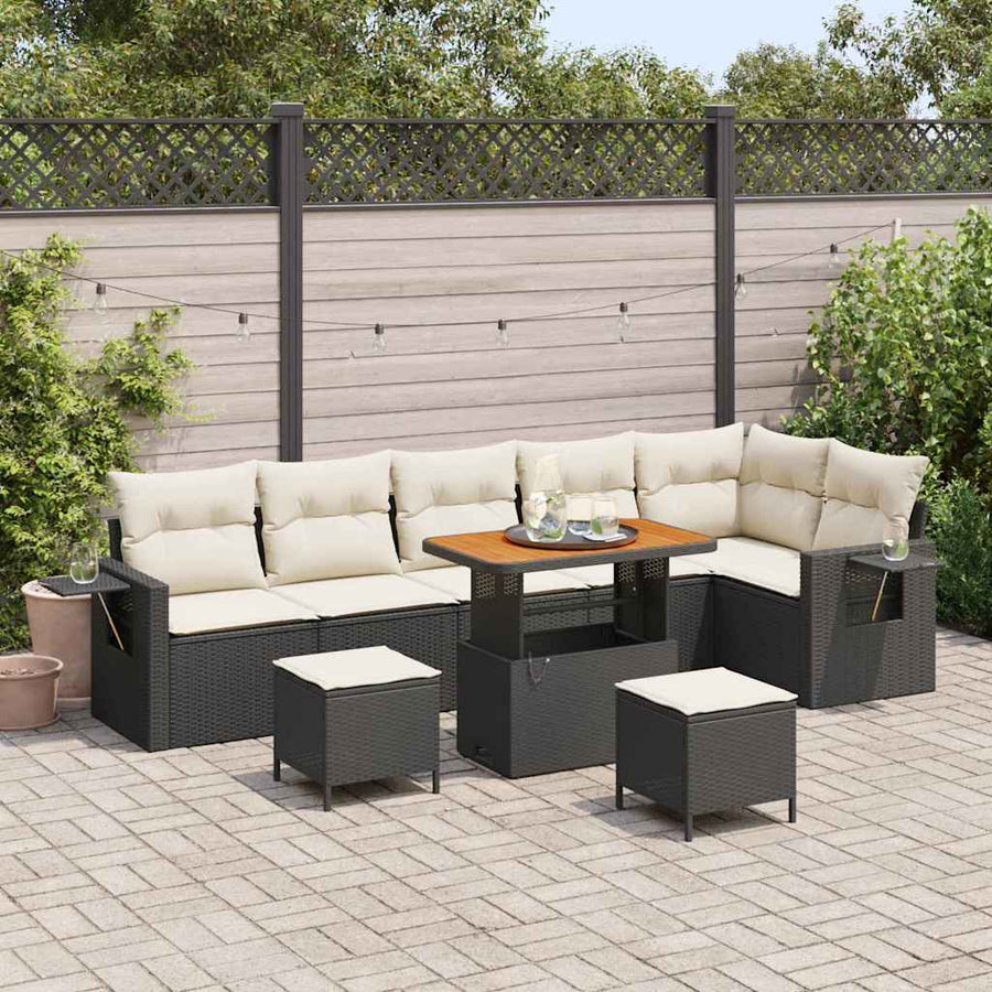 Tuinbankenset 9 pcs Zwart poly rattan