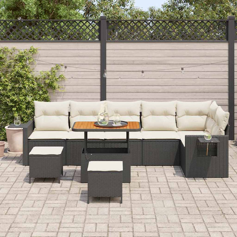 Tuinbankenset 9 pcs Zwart poly rattan