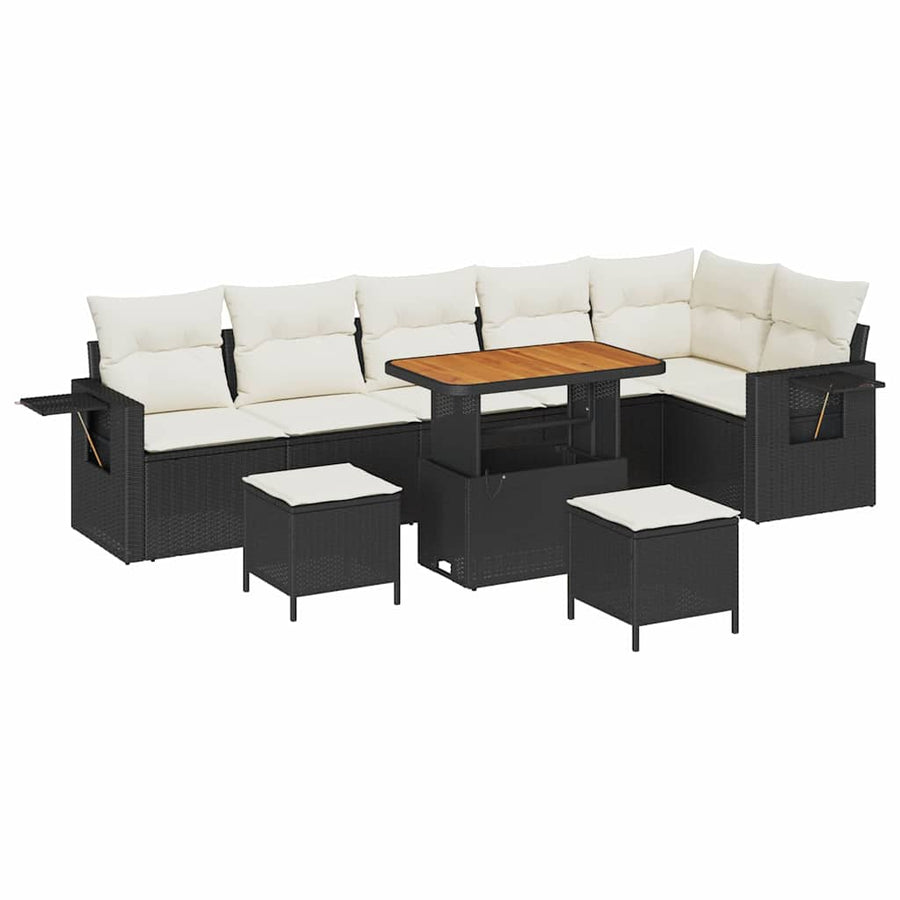 Tuinbankenset 9 pcs Zwart poly rattan