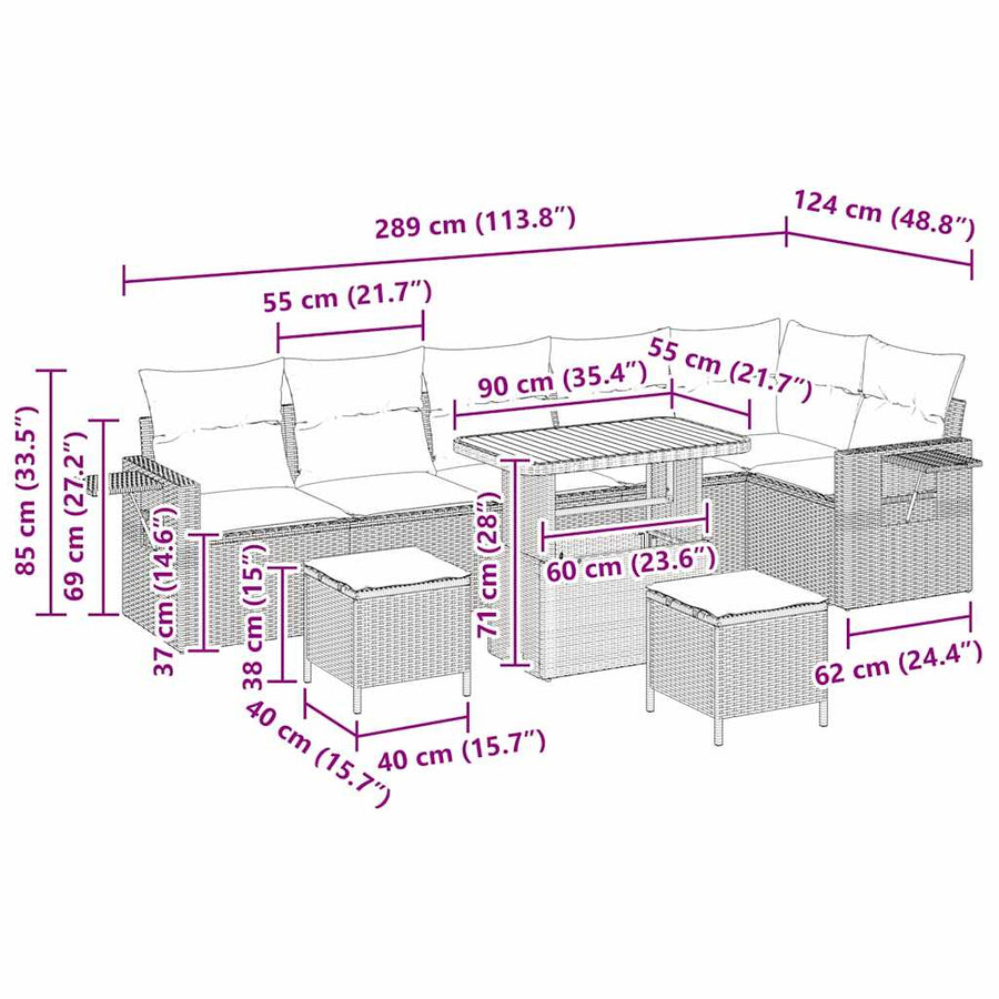 Tuinbankenset 9 pcs Beige poly rattan