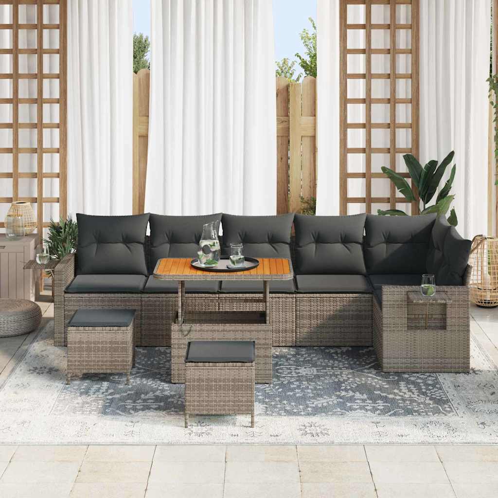 Tuinbankenset 9 pcs Grijs poly rattan