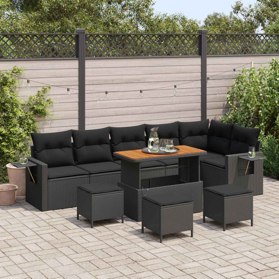 Tuinbankenset 10 pcs Zwart poly rattan