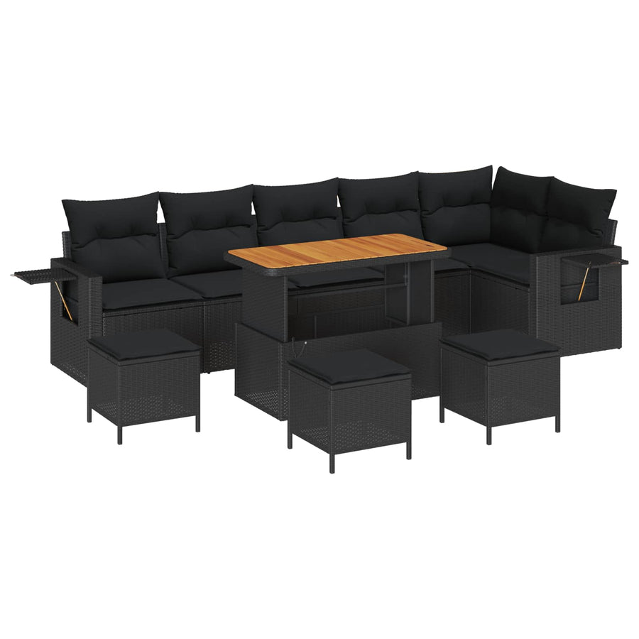 Tuinbankenset 10 pcs Zwart poly rattan