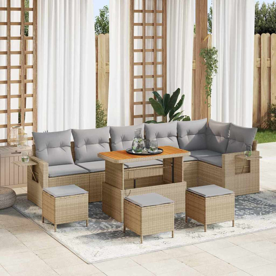 Tuinbankenset 10 pcs Beige poly rattan