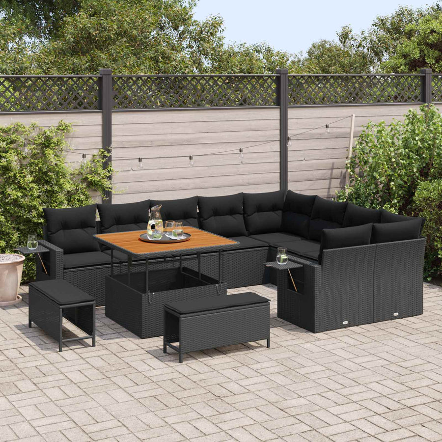 Tuinbankenset 12 pcs Zwart poly rattan