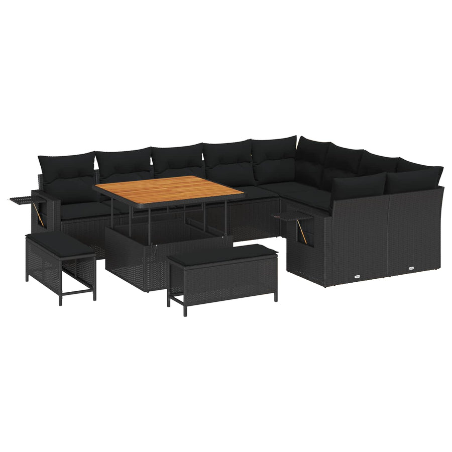 Tuinbankenset 12 pcs Zwart poly rattan