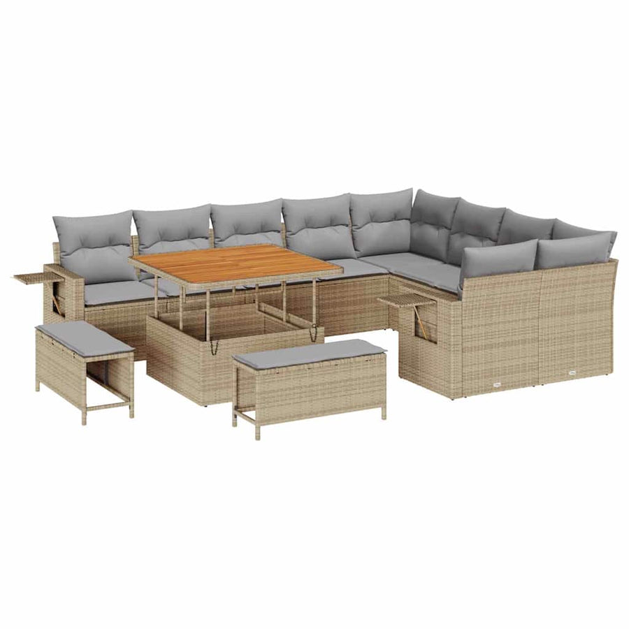 Tuinbankenset 12 pcs Beige poly rattan