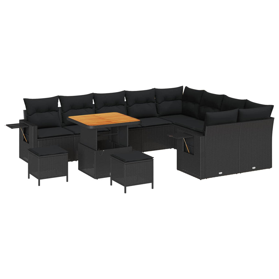 Tuinbankenset 12 pcs Zwart poly rattan