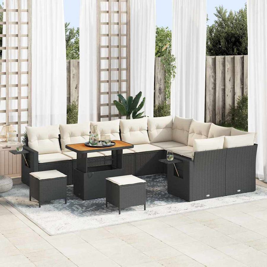 Tuinbankenset 12 pcs Zwart poly rattan