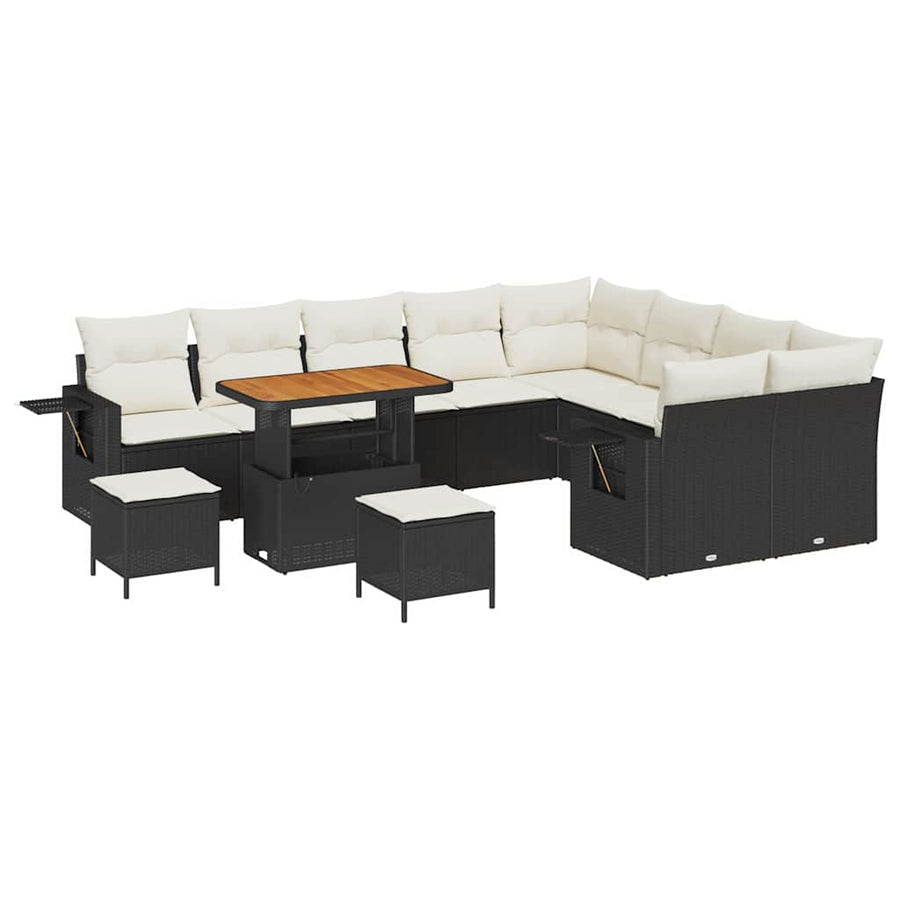 Tuinbankenset 12 pcs Zwart poly rattan