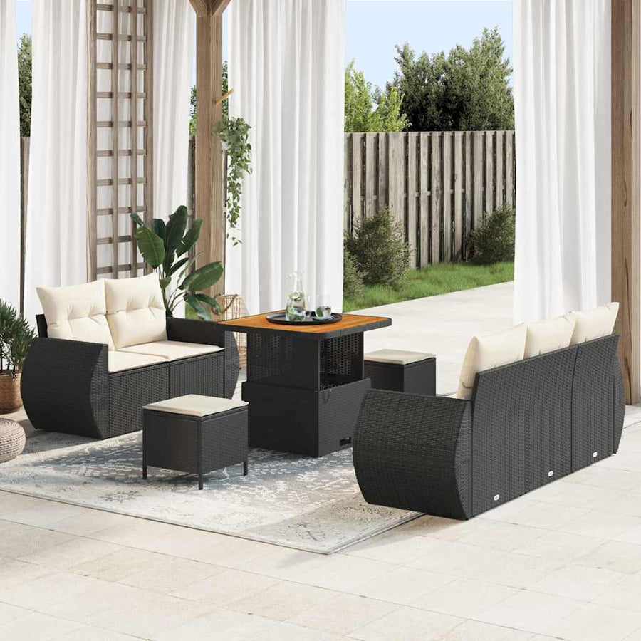 Tuinbankenset 8 pcs Zwart poly rattan