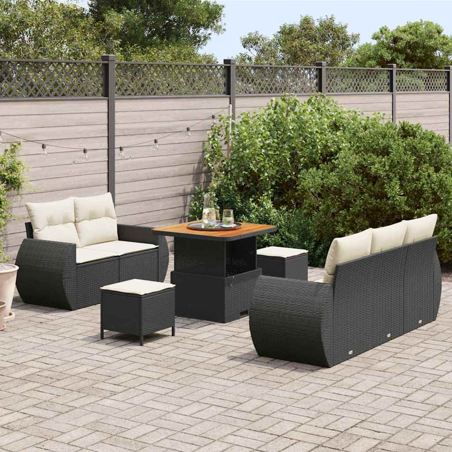 Tuinbankenset 8 pcs Zwart poly rattan