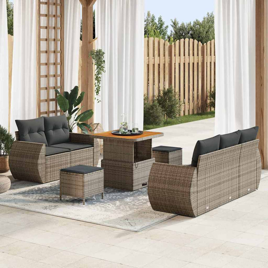 Tuinbankenset 8 pcs Grijs poly rattan
