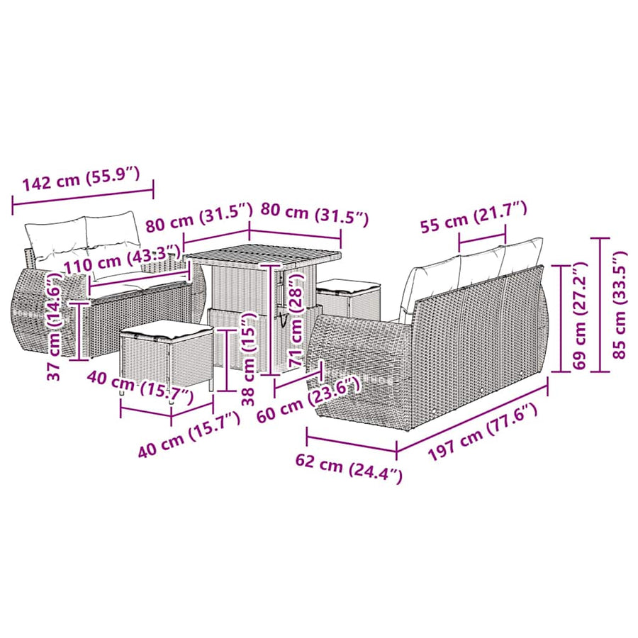 Tuinbankenset 8 pcs Grijs poly rattan