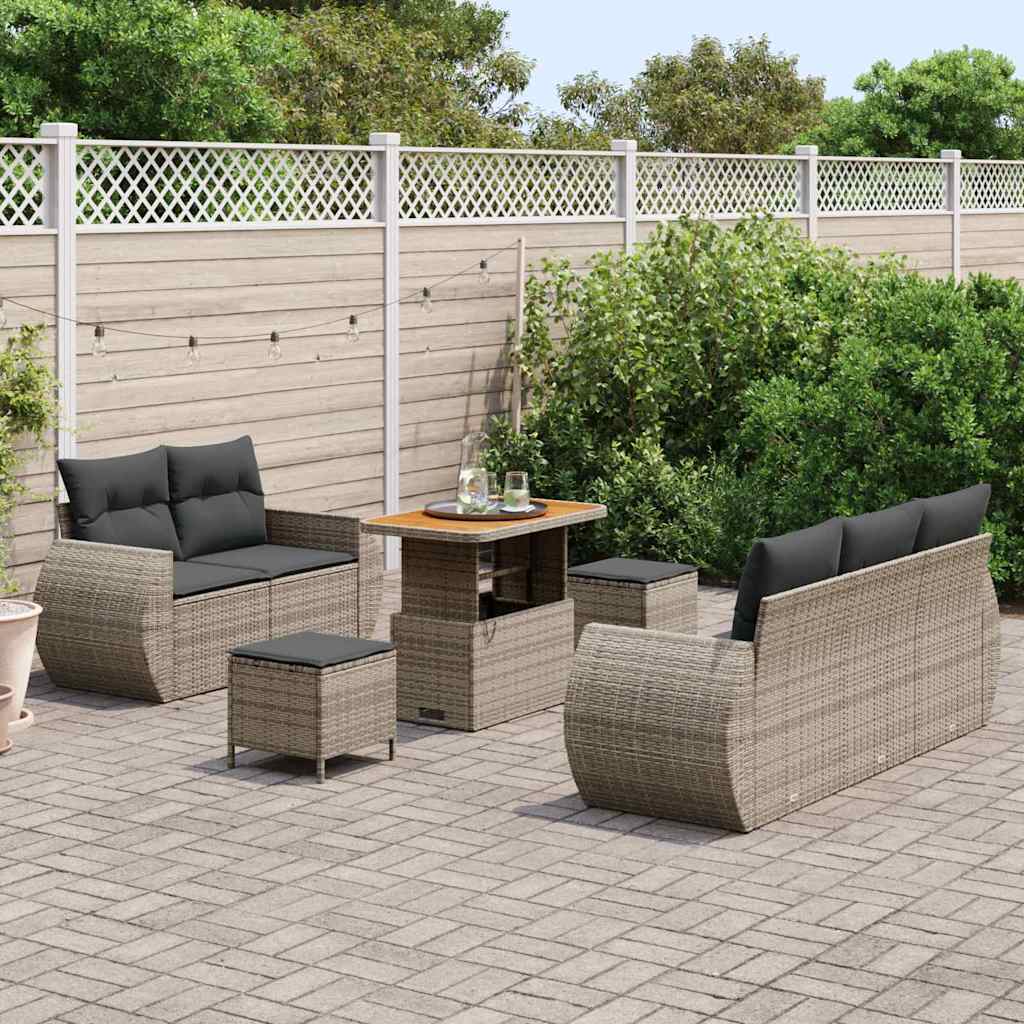 Tuinbankenset 8 pcs Grijs poly rattan