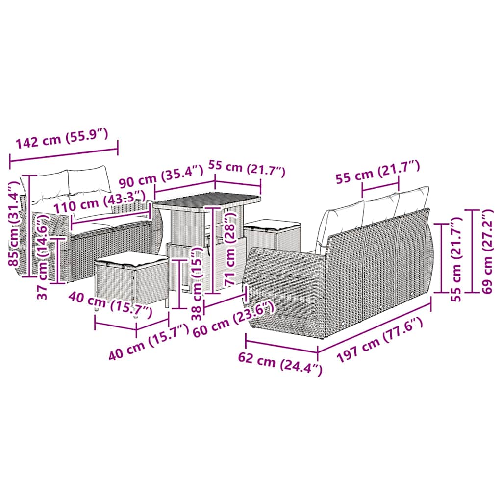 Tuinbankenset 8 pcs Grijs poly rattan