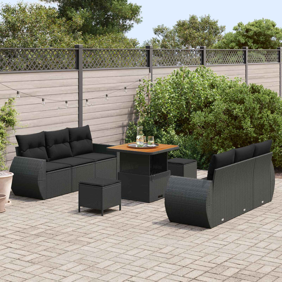 Tuin Sofa Set met kussen met opslag 9 pcs Zwart poly rattan