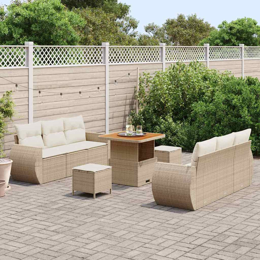Tuin Sofa Set met kussen met opslag 9 pcs Beige poly rattan