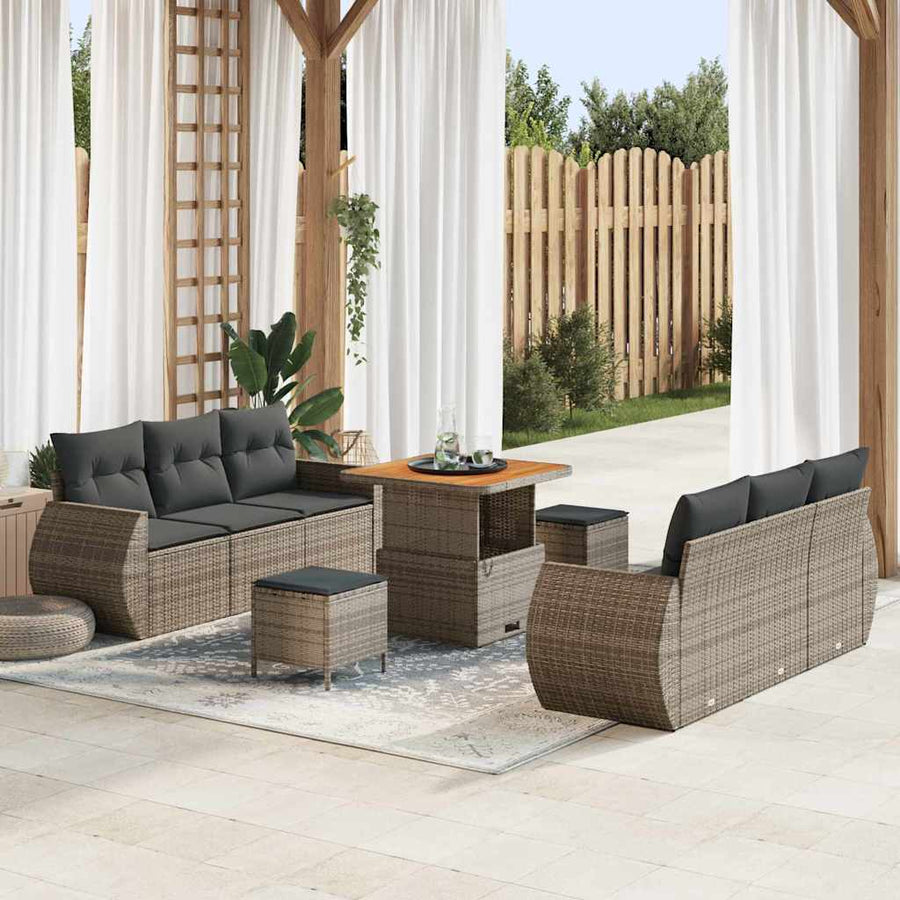 Tuin Sofa Set met kussen met opslag 9 pcs Grijs poly rattan
