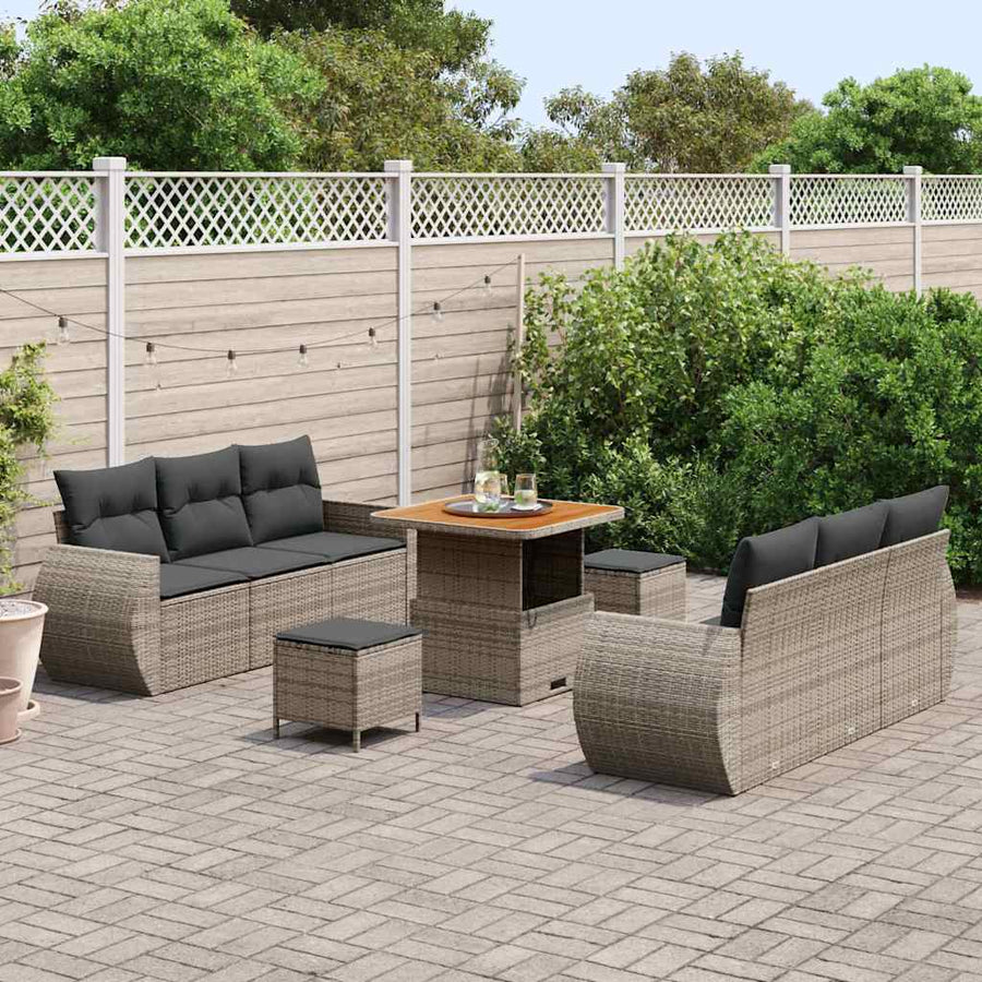 Tuin Sofa Set met kussen met opslag 9 pcs Grijs poly rattan
