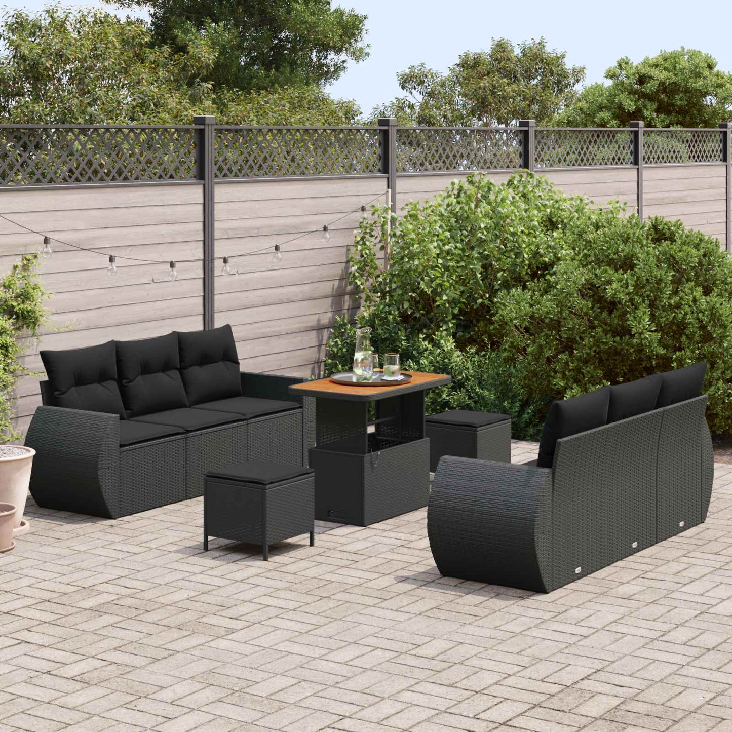 Tuin Sofa Set met kussen met opslag 9 pcs Zwart poly rattan