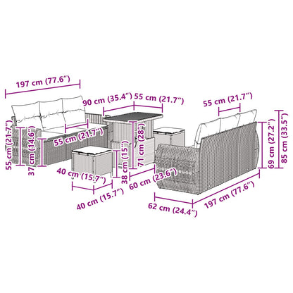 Tuin Sofa Set met kussen met opslag 9 pcs Zwart poly rattan