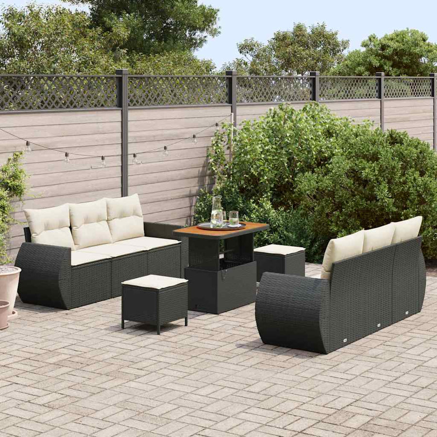 Tuin Sofa Set met kussen met opslag 9 pcs Zwart poly rattan